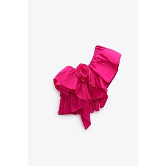 ZARA WOMAN NWT  FUCHSIA RUFFLED ASYMMETRIC TOP 8546/180 SIZE XS - Picture 4 of 8